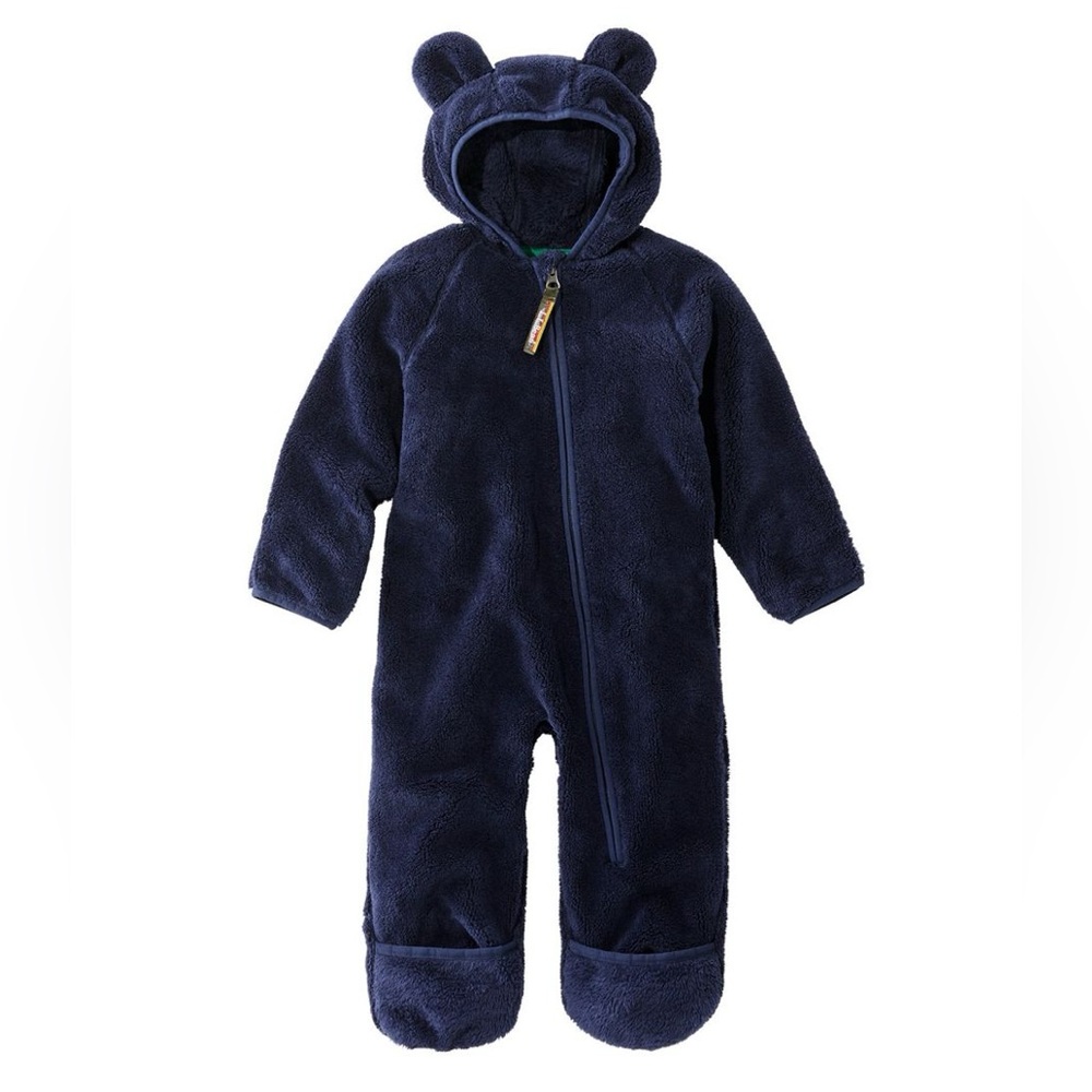 L.L.Bean toddler hi-pile fleece bunting full-zip +hooded bear ears 6-12 months